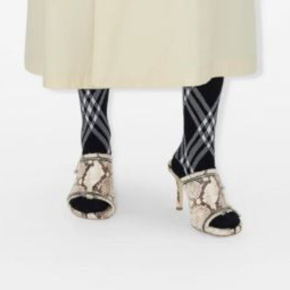 NWD Burberry Heels Python Embossed Leather Mules Slip Ons Sandals Peep 37.5 - Picture 2 of 9